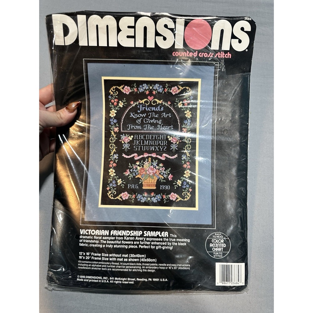 VTG Dimensions Counted Cross Stitch Kit 3684 Victorian Friendship Sampler 1990